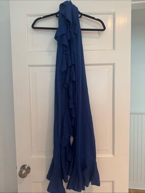 Magashoni Royal Blue Ruffled Maxi Scarf Wrap